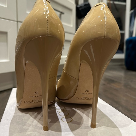 Jimmy Choo Nude Patent Anouk Pointed Toe Pumps Size 37 - Picture 5 of 7